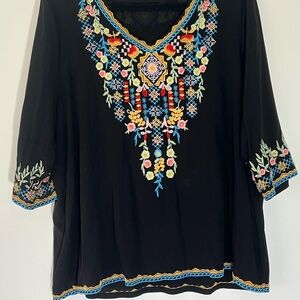 Embroidered Black Women's Top